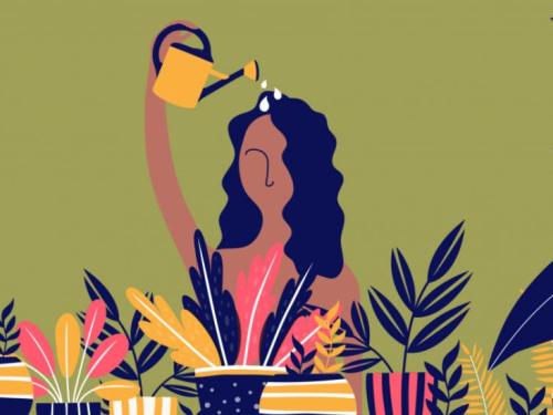 illustration of woman watering herself