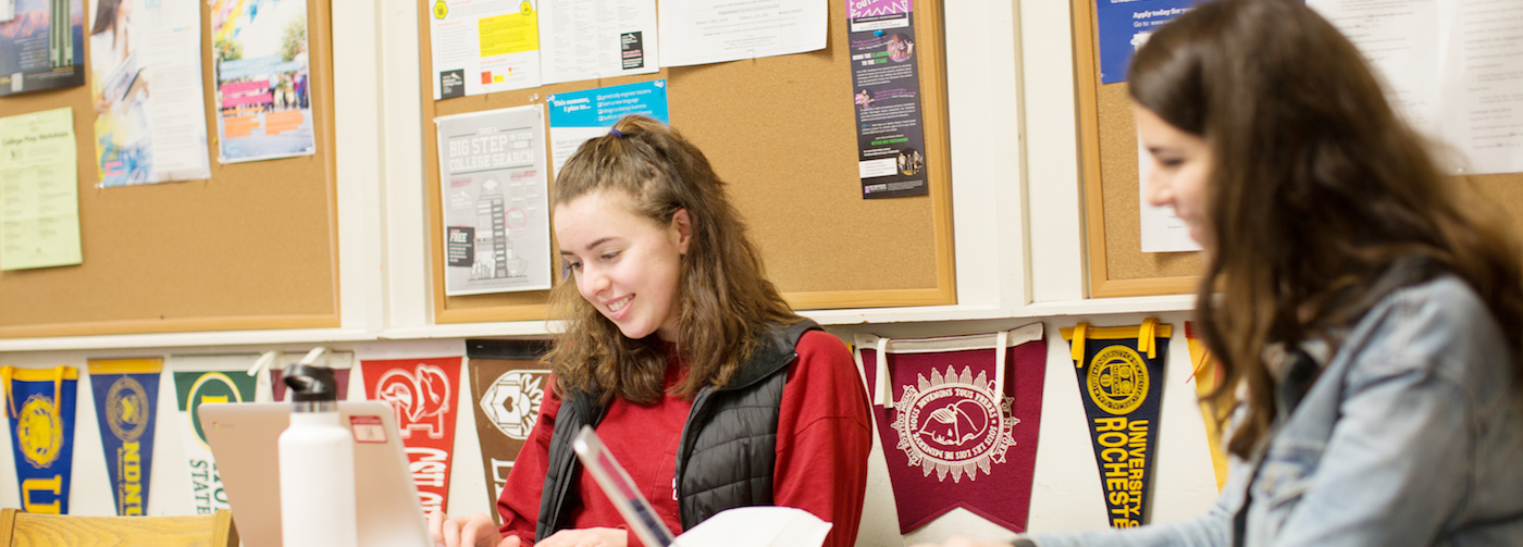 two students in college counseling 