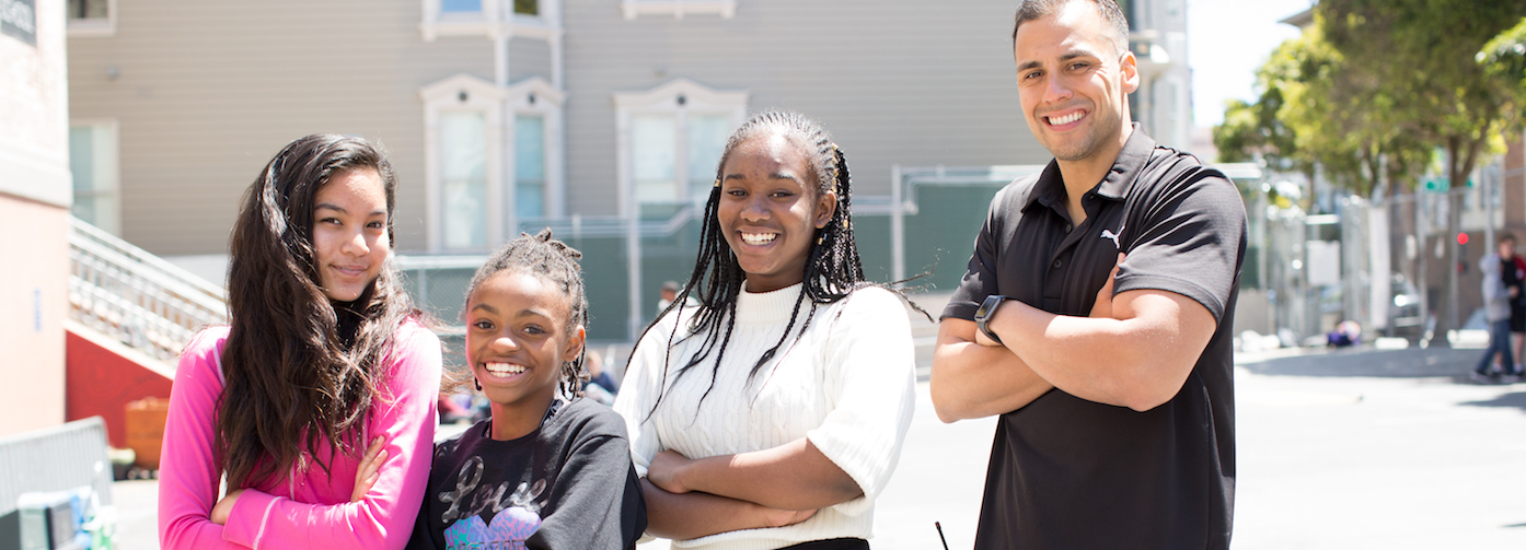 Three students and a teacher